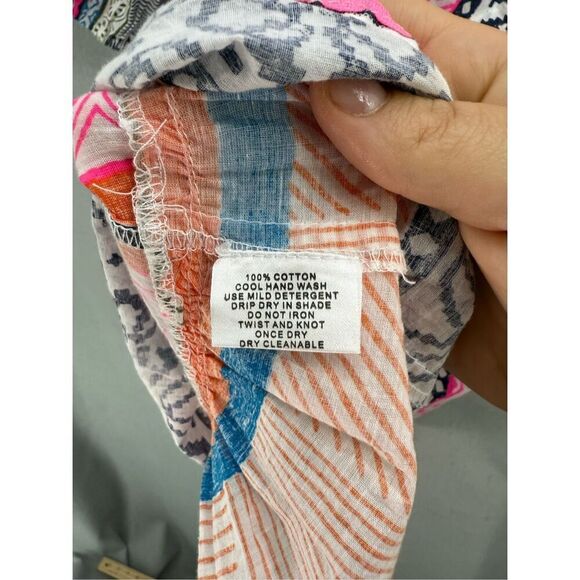 Lulalife Women Multicolor Light Cotton Striped Abstract Shirred Midi Dress Large - Picture 4 of 12